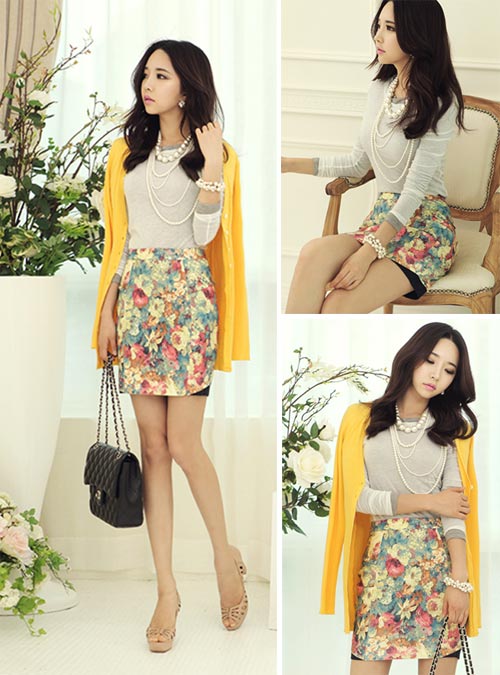  Chân váy bút chì in họa tiết mang phong cách Hàn Quốc 
