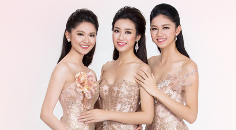 Hoa hậu Mỹ Linh và 2 á hậu đọ sắc với đầm dạ hội