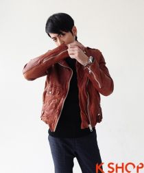 Áo khoác da nam dáng ngắn đẹp Hàn Quốc ấm áp không lạnh